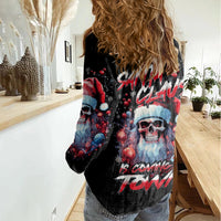 Skull Santa Claus Women Casual Shirt Santa Claus Is Coming To Town - Wonder Print Shop
