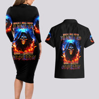 Flame Skull Couples Matching Long Sleeve Bodycon Dress and Hawaiian Shirt When I Was Born The Devil Said Competition - Wonder Print Shop