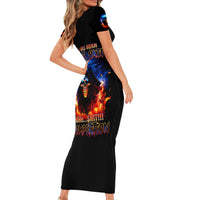 Flame Skull Family Matching Short Sleeve Bodycon Dress and Hawaiian Shirt When I Was Born The Devil Said Competition - Wonder Print Shop