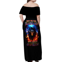Flame Skull Off Shoulder Maxi Dress When I Was Born The Devil Said Competition - Wonder Print Shop