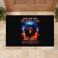 Flame Skull Rubber Doormat When I Was Born The Devil Said Competition - Wonder Print Shop
