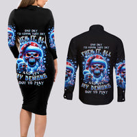 Skull Santa Claus Couples Matching Long Sleeve Bodycon Dress and Long Sleeve Button Shirt One Day Say Fuck Itt All And Let My Demons Out - Wonder Print Shop