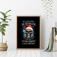 Skull Santa Claus Canvas Wall Art My Give A Fuck Is Broken My Go Fuck Yourself - Wonder Print Shop