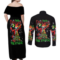Skeleton Santa Claus Couples Matching Off Shoulder Maxi Dress and Long Sleeve Button Shirt Hello Darkness My Old Friend - Wonder Print Shop