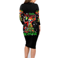 Skeleton Santa Claus Family Matching Long Sleeve Bodycon Dress and Hawaiian Shirt Hello Darkness My Old Friend - Wonder Print Shop