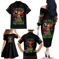 Skeleton Santa Claus Family Matching Off Shoulder Long Sleeve Dress and Hawaiian Shirt Hello Darkness My Old Friend - Wonder Print Shop