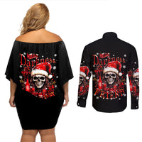Skull Santa Claus Couples Matching Off Shoulder Short Dress and Long Sleeve Button Shirt Hello Darkness My Old Friend - Wonder Print Shop