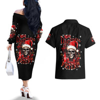 Skull Santa Claus Couples Matching Off The Shoulder Long Sleeve Dress and Hawaiian Shirt Hello Darkness My Old Friend - Wonder Print Shop