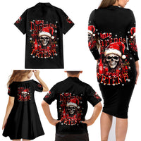 Skull Santa Claus Family Matching Long Sleeve Bodycon Dress and Hawaiian Shirt Hello Darkness My Old Friend - Wonder Print Shop