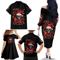 Skull Santa Claus Family Matching Off Shoulder Long Sleeve Dress and Hawaiian Shirt Hello Darkness My Old Friend - Wonder Print Shop