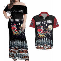 Skeleton Santa Claus Couples Matching Off Shoulder Maxi Dress and Hawaiian Shirt Santa Is Coming Ho Ho Ho - Wonder Print Shop