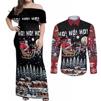 Skeleton Santa Claus Couples Matching Off Shoulder Maxi Dress and Long Sleeve Button Shirt Santa Is Coming Ho Ho Ho - Wonder Print Shop