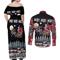 Skeleton Santa Claus Couples Matching Off Shoulder Maxi Dress and Long Sleeve Button Shirt Santa Is Coming Ho Ho Ho - Wonder Print Shop