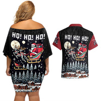 Skeleton Santa Claus Couples Matching Off Shoulder Short Dress and Hawaiian Shirt Santa Is Coming Ho Ho Ho - Wonder Print Shop