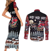 Skeleton Santa Claus Couples Matching Short Sleeve Bodycon Dress and Long Sleeve Button Shirt Santa Is Coming Ho Ho Ho - Wonder Print Shop