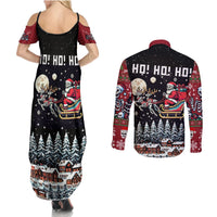 Skeleton Santa Claus Couples Matching Summer Maxi Dress and Long Sleeve Button Shirt Santa Is Coming Ho Ho Ho - Wonder Print Shop