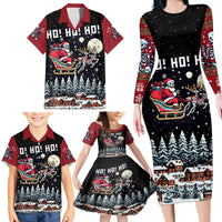 Skeleton Santa Claus Family Matching Long Sleeve Bodycon Dress and Hawaiian Shirt Santa Is Coming Ho Ho Ho - Wonder Print Shop