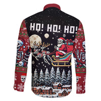 Skeleton Santa Claus Family Matching Long Sleeve Bodycon Dress and Hawaiian Shirt Santa Is Coming Ho Ho Ho - Wonder Print Shop