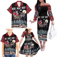 Skeleton Santa Claus Family Matching Off Shoulder Long Sleeve Dress and Hawaiian Shirt Santa Is Coming Ho Ho Ho - Wonder Print Shop