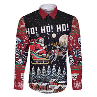 Skeleton Santa Claus Family Matching Off Shoulder Long Sleeve Dress and Hawaiian Shirt Santa Is Coming Ho Ho Ho - Wonder Print Shop