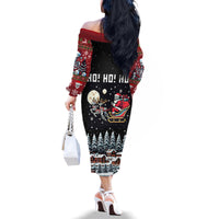 Skeleton Santa Claus Family Matching Off Shoulder Long Sleeve Dress and Hawaiian Shirt Santa Is Coming Ho Ho Ho - Wonder Print Shop