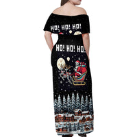 Skeleton Santa Claus Family Matching Off Shoulder Maxi Dress and Hawaiian Shirt Santa Is Coming Ho Ho Ho - Wonder Print Shop