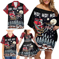 Skeleton Santa Claus Family Matching Off Shoulder Short Dress and Hawaiian Shirt Santa Is Coming Ho Ho Ho - Wonder Print Shop