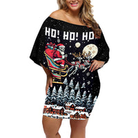 Skeleton Santa Claus Family Matching Off Shoulder Short Dress and Hawaiian Shirt Santa Is Coming Ho Ho Ho - Wonder Print Shop