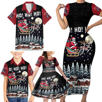 Skeleton Santa Claus Family Matching Short Sleeve Bodycon Dress and Hawaiian Shirt Santa Is Coming Ho Ho Ho - Wonder Print Shop