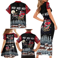 Skeleton Santa Claus Family Matching Short Sleeve Bodycon Dress and Hawaiian Shirt Santa Is Coming Ho Ho Ho - Wonder Print Shop