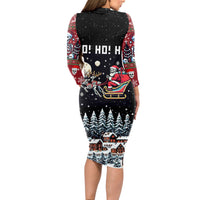 Skeleton Santa Claus Long Sleeve Bodycon Dress Santa Is Coming Ho Ho Ho - Wonder Print Shop