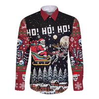 Skeleton Santa Claus Long Sleeve Button Shirt Santa Is Coming Ho Ho Ho - Wonder Print Shop