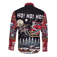 Skeleton Santa Claus Long Sleeve Button Shirt Santa Is Coming Ho Ho Ho - Wonder Print Shop