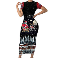 Skeleton Santa Claus Short Sleeve Bodycon Dress Santa Is Coming Ho Ho Ho - Wonder Print Shop