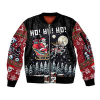 Skeleton Santa Claus Sleeve Zip Bomber Jacket Santa Is Coming Ho Ho Ho - Wonder Print Shop