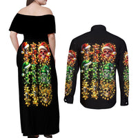Sugar Skull Santa Couples Matching Off Shoulder Maxi Dress and Long Sleeve Button Shirt Sugar Skull Ho Ho Ho - Wonder Print Shop