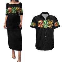 Sugar Skull Santa Couples Matching Puletasi Dress and Hawaiian Shirt Sugar Skull Ho Ho Ho - Wonder Print Shop