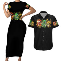 Sugar Skull Santa Couples Matching Short Sleeve Bodycon Dress and Hawaiian Shirt Sugar Skull Ho Ho Ho - Wonder Print Shop