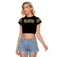 Sugar Skull Santa Raglan Cropped T Shirt Sugar Skull Ho Ho Ho - Wonder Print Shop