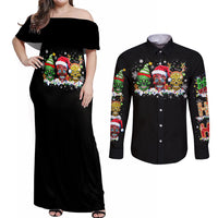 Skeleton Santa Claus Couples Matching Off Shoulder Maxi Dress and Long Sleeve Button Shirt Sugar Santa Claus Ho Ho Ho - Wonder Print Shop