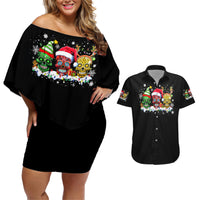 Skeleton Santa Claus Couples Matching Off Shoulder Short Dress and Hawaiian Shirt Sugar Santa Claus Ho Ho Ho - Wonder Print Shop