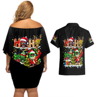 Skeleton Santa Claus Couples Matching Off Shoulder Short Dress and Hawaiian Shirt Sugar Santa Claus Ho Ho Ho - Wonder Print Shop