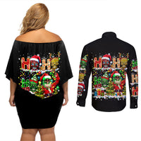 Skeleton Santa Claus Couples Matching Off Shoulder Short Dress and Long Sleeve Button Shirt Sugar Santa Claus Ho Ho Ho - Wonder Print Shop