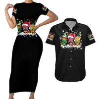 Skeleton Santa Claus Couples Matching Short Sleeve Bodycon Dress and Hawaiian Shirt Sugar Santa Claus Ho Ho Ho - Wonder Print Shop