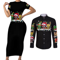 Skeleton Santa Claus Couples Matching Short Sleeve Bodycon Dress and Long Sleeve Button Shirt Sugar Santa Claus Ho Ho Ho - Wonder Print Shop