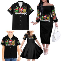 Skeleton Santa Claus Family Matching Off Shoulder Long Sleeve Dress and Hawaiian Shirt Sugar Santa Claus Ho Ho Ho - Wonder Print Shop