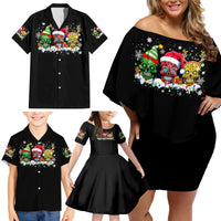 Skeleton Santa Claus Family Matching Off Shoulder Short Dress and Hawaiian Shirt Sugar Santa Claus Ho Ho Ho - Wonder Print Shop