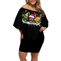 Skeleton Santa Claus Family Matching Off Shoulder Short Dress and Hawaiian Shirt Sugar Santa Claus Ho Ho Ho - Wonder Print Shop