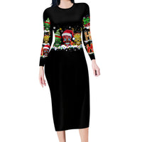 Skeleton Santa Claus Long Sleeve Bodycon Dress Sugar Santa Claus Ho Ho Ho - Wonder Print Shop