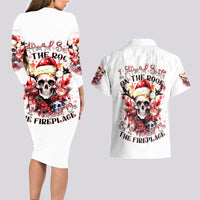 Skull Santa Claus Couples Matching Long Sleeve Bodycon Dress and Hawaiian Shirt I Heard Santa On The Roof So I Turned On Fireplace - Wonder Print Shop